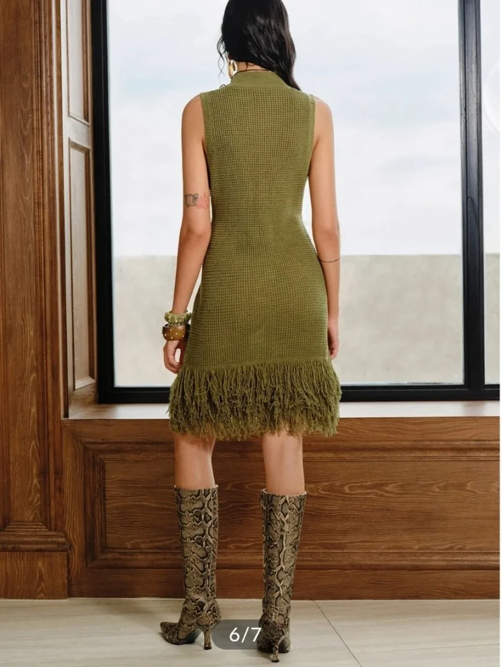 Fringe-Hem Sleeveless Knit Dress